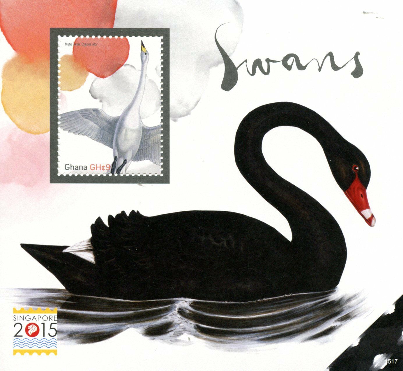 Ghana 2015 MNH Birds on Stamps Swans Singapore 2015 Mute Swan 1v S/S