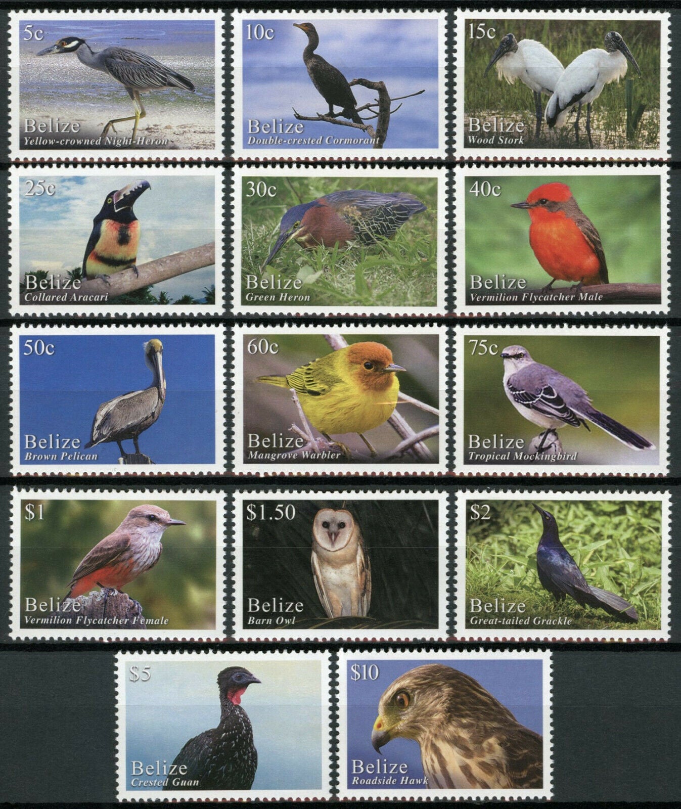 Belize 2020 MNH Birds on Stamps Bird Definitives Hawks Owls Pelicans 14v Set