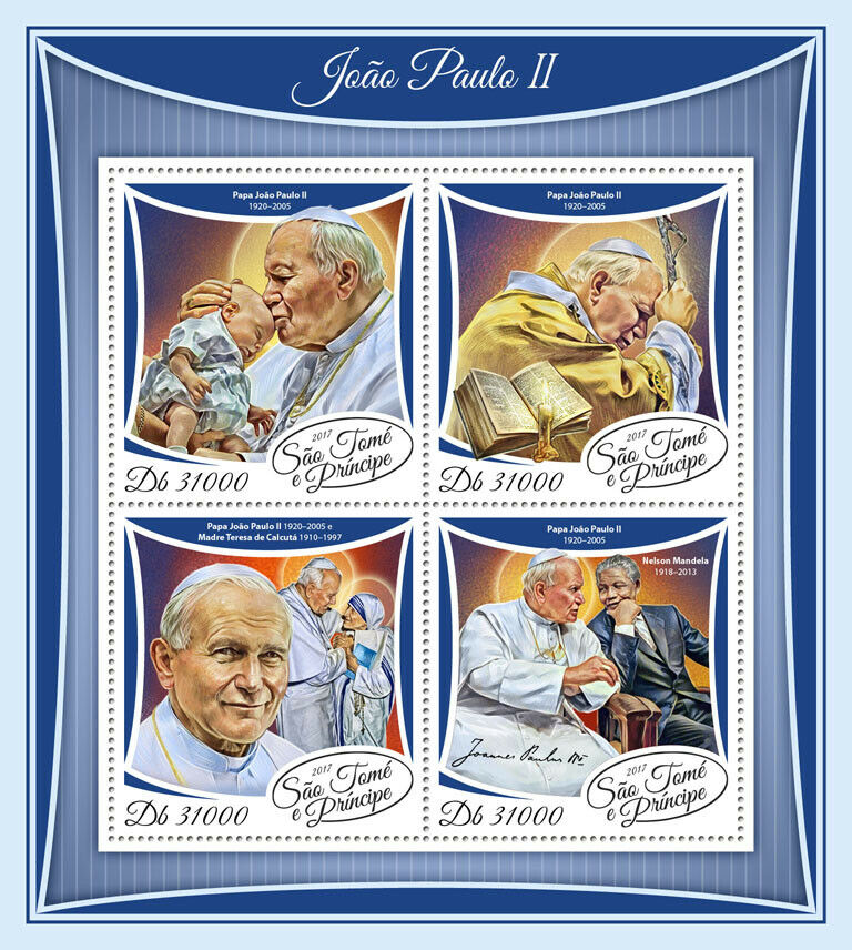 Sao Tome & Principe Popes Stamps 2017 MNH Pope John Paul Nelson Mandela 4v M/S