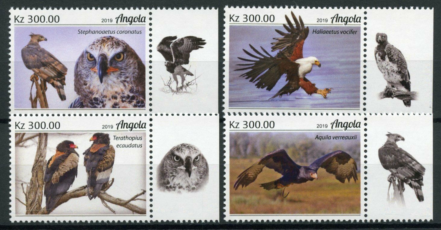Angola 2019 MNH Birds of Prey on Stamps Eagles African Fish Eagle Fauna 4v Set
