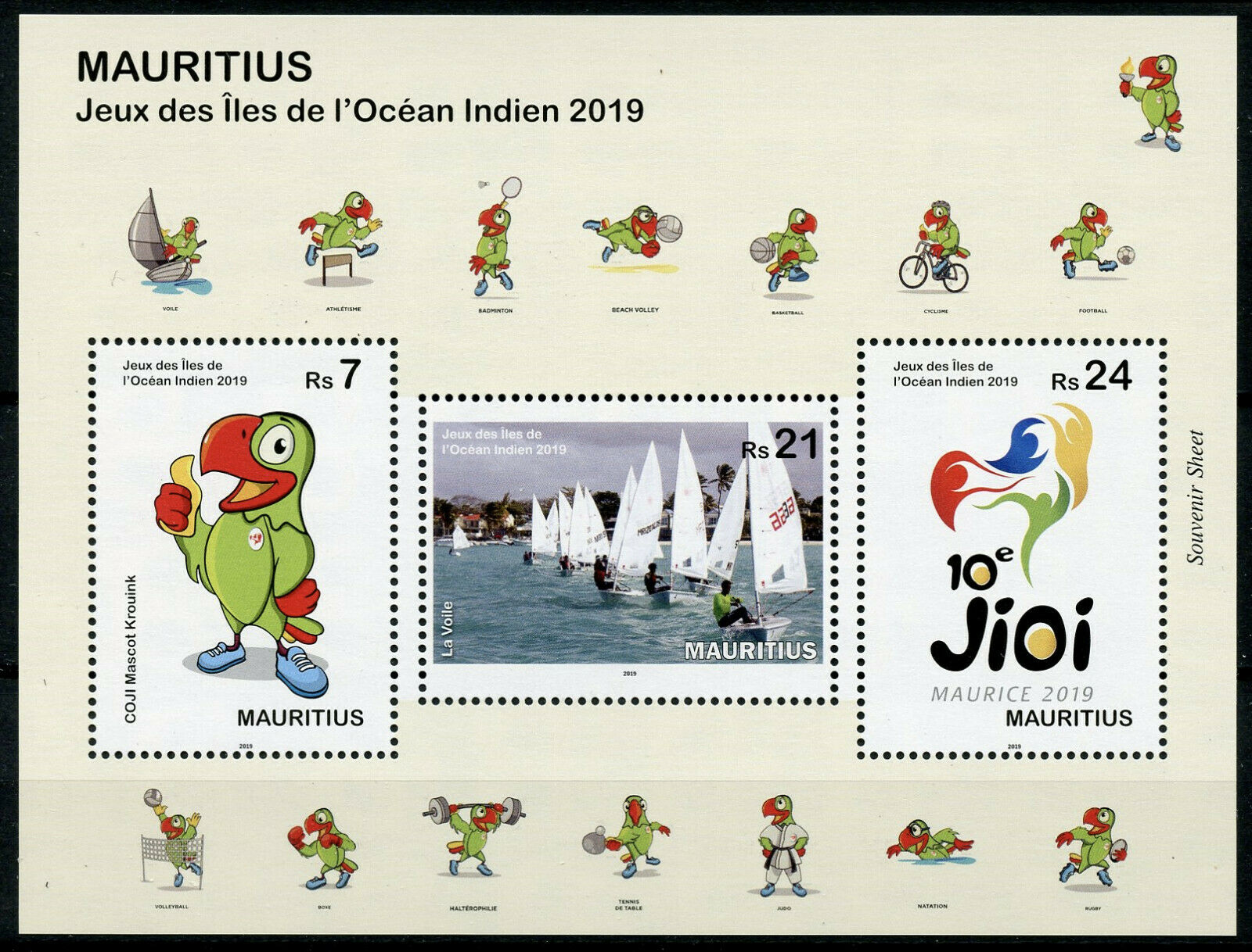 Mauritius 2019 MNH Indian Ocean Island Games 3v M/S Sailing Boats Sports Stamps