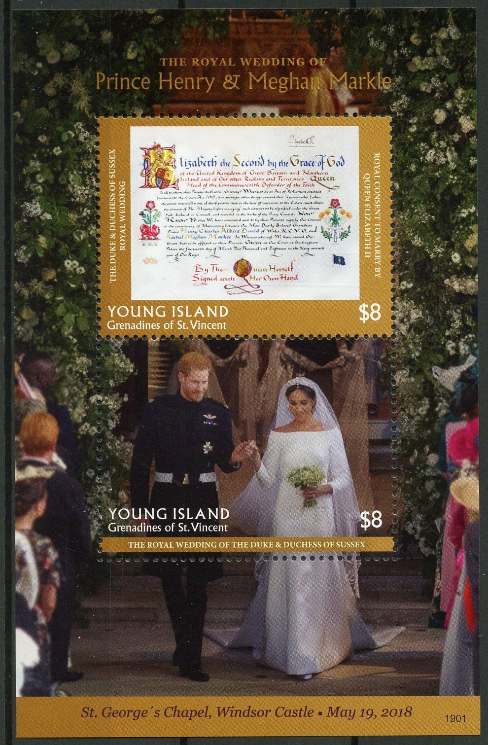 Young Island Gren St Vincent 2019 MNH Royalty Stamps Prince Harry Meghan 2v S/S