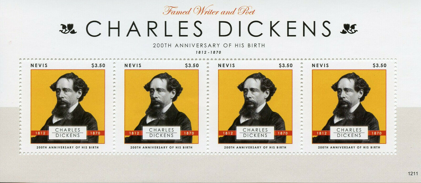 Nevis 2012 MNH Charles Dickens 4v M/S Writers Poets Famous People Stamps