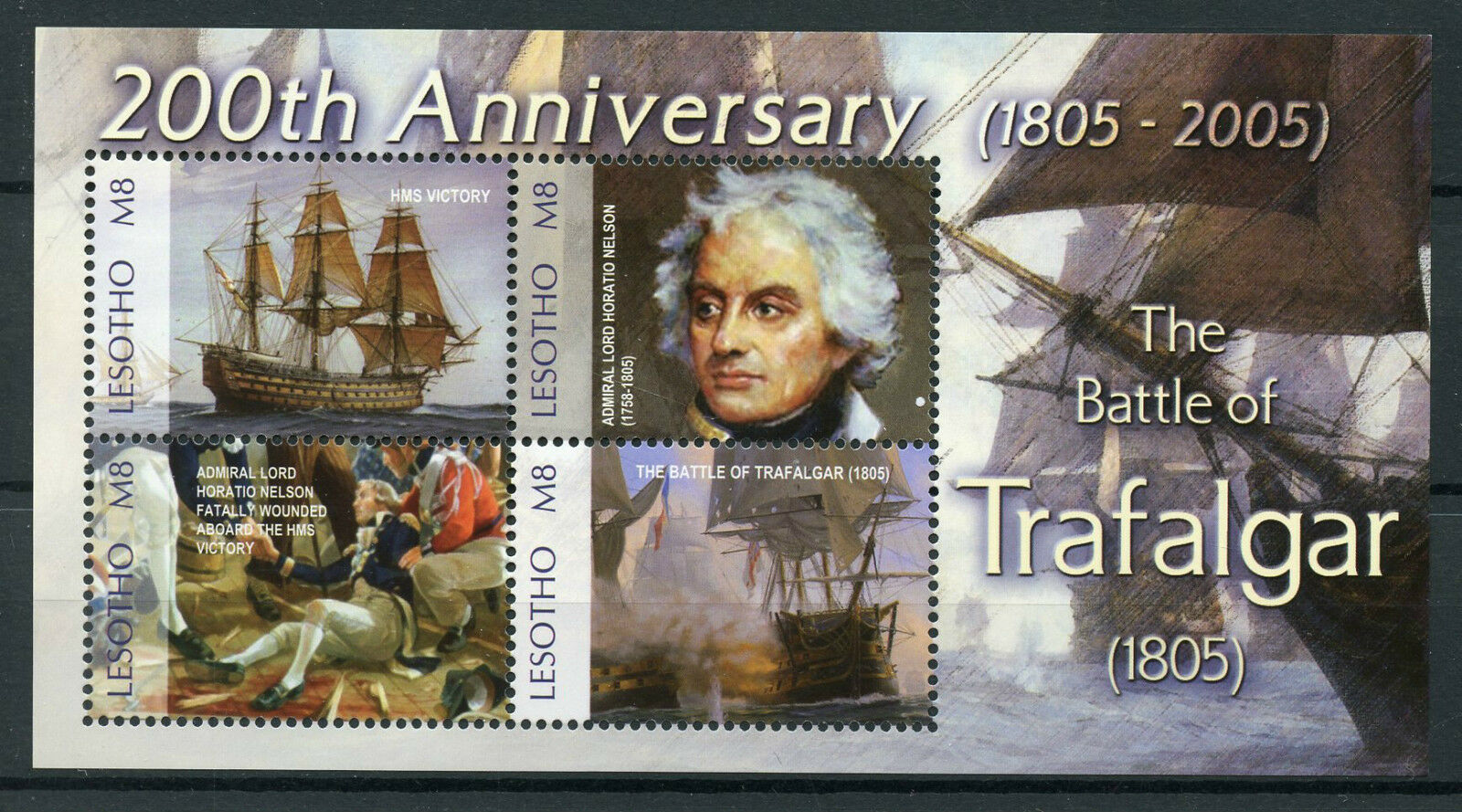 Lesotho 2005 MNH Ships Stamps Battle of Trafalgar Horatio Nelson Historical Figures 4v M/S