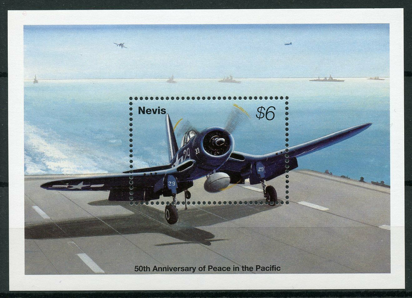 Nevis Military Aviation Stamps 1995 MNH WWII WW2 VJ Day Peace in Pacific 1v S/S