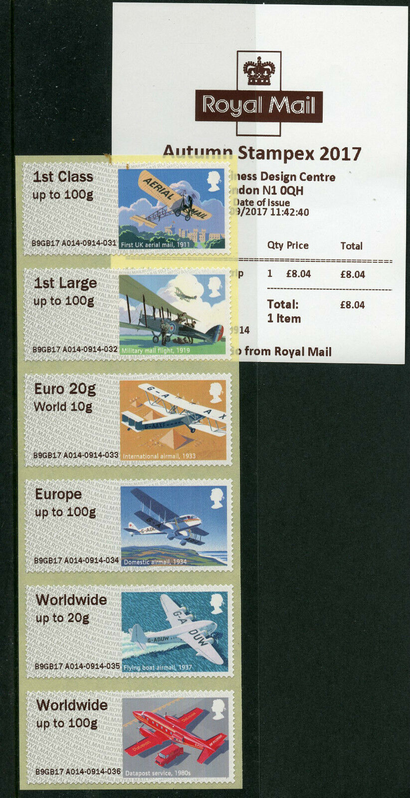 GB 2017 MNH Mail by Air Post & Go Autumn Stampex 6v Collectors Strip A014 Stamps
