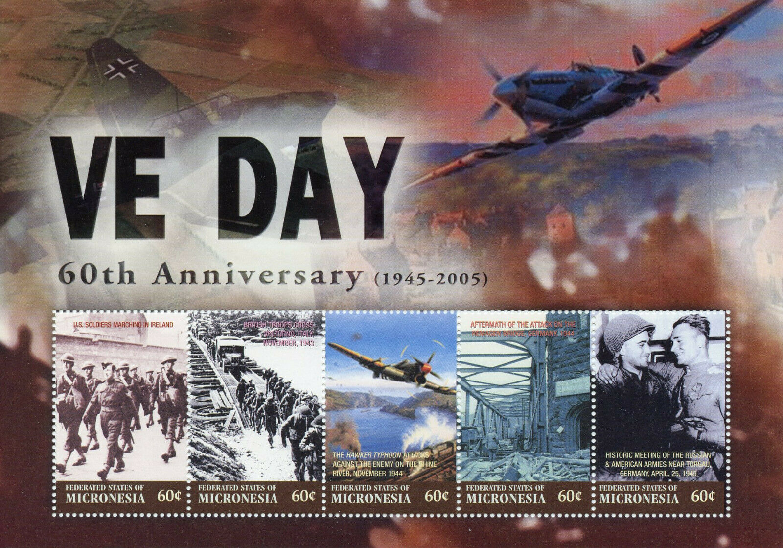 Micronesia 2005 MNH WWII WW2 VE Day End World War II 5v MS Hawker Typhoon Stamps