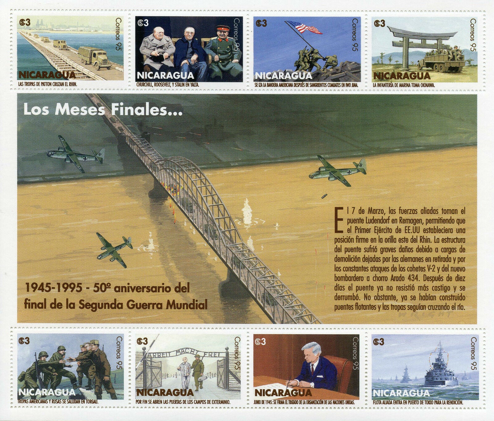 Nicaragua 1995 MNH Military Stamps WWII WW2 VE Day World War II Churchill Stalin 8v M/S