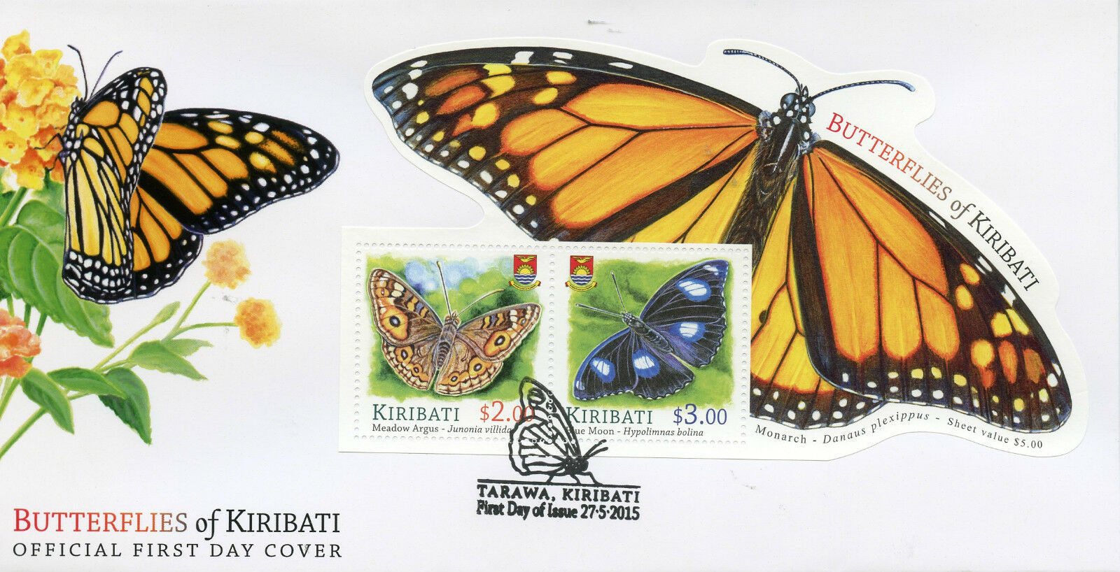 Kiribati 2015 FDC Butterflies Stamps Monarch Butterfly 2v M/S
