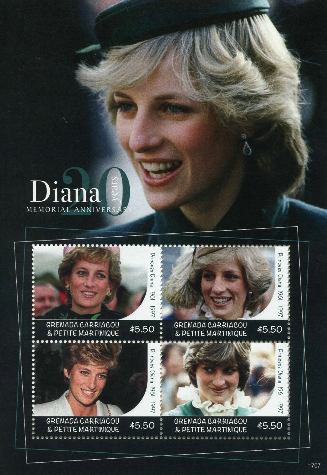 Grenadines Grenada 2017 MNH Princess Diana 20th Mem 4v M/S II Royalty Stamps