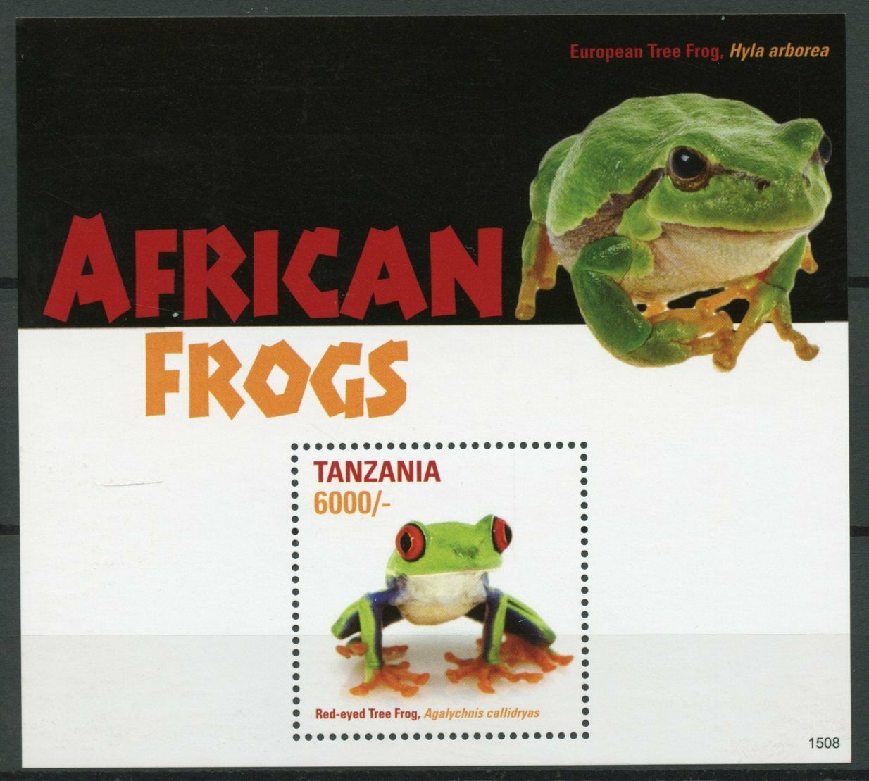 Tanzania 2015 MNH Amphibians Stamps African Frogs Red-Eyed Tree Frog 1v S/S I