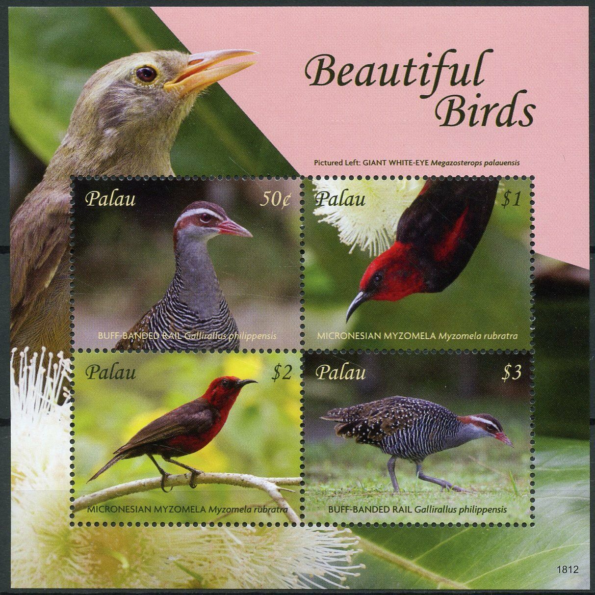 Palau 2018 MNH Beautiful Birds on Stamps Rail Micronesian Myzomela 4v M/S I