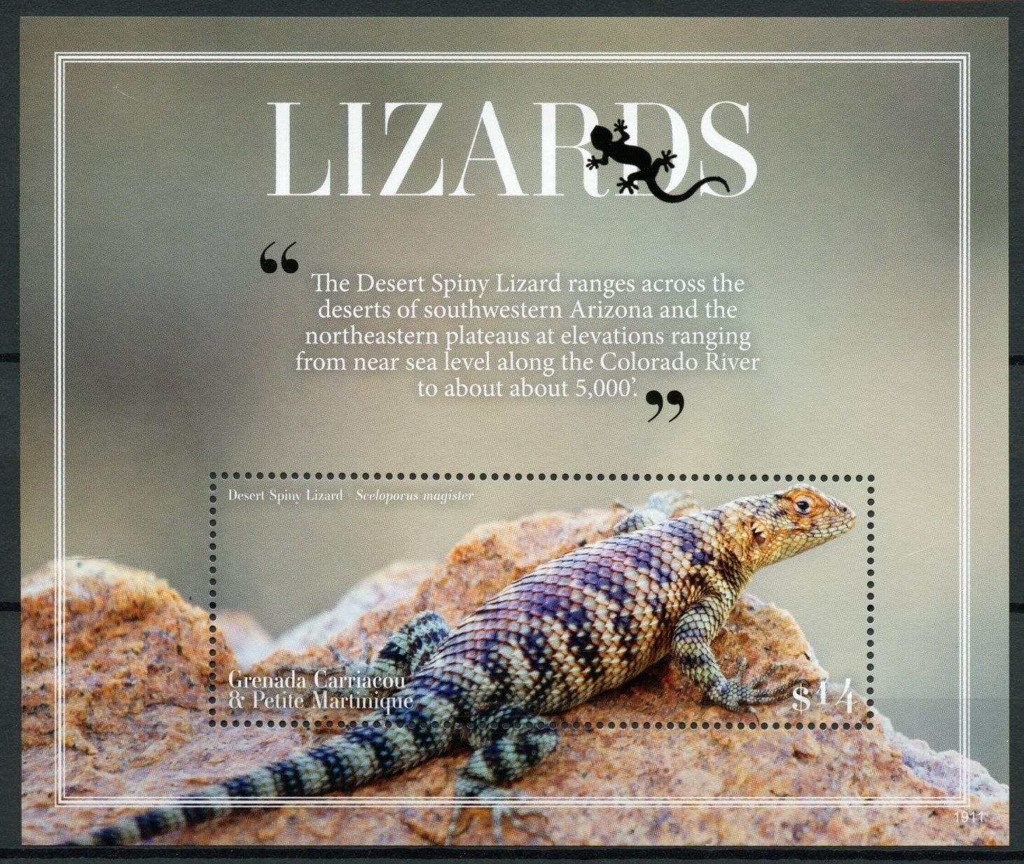 Grenadines Grenada 2019 MNH Reptiles Stamps Lizards Desert Spiny Lizard 1v S/S