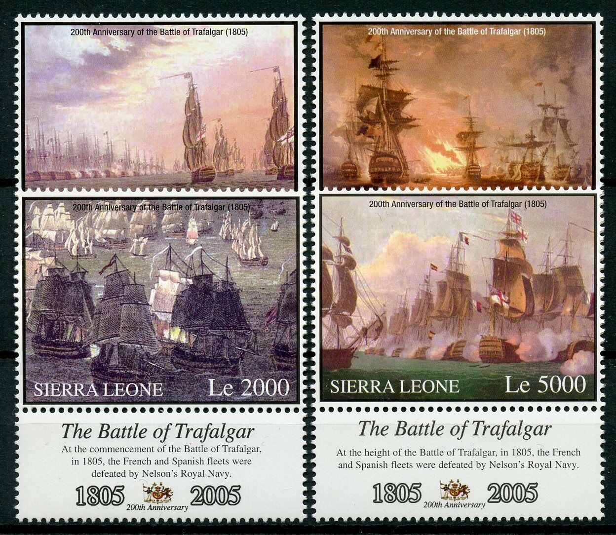 Sierra Leone 2005 MNH Ships Stamps Battle of Trafalgar 200th Nelson Navy 4v Set