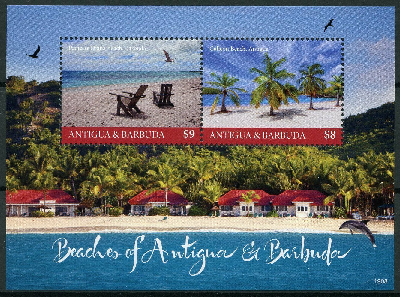 Antigua & Barbuda 2019 MNH Landscapes Stamps Beaches Dolphins Birds Palm Trees 2v S/S