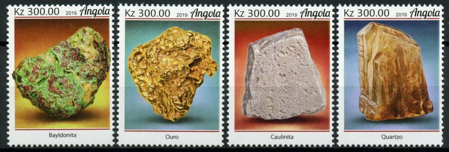 Angola 2019 MNH Minerals Stamps Kaolinite Bayldonite Gold Quartz Science 4v Set