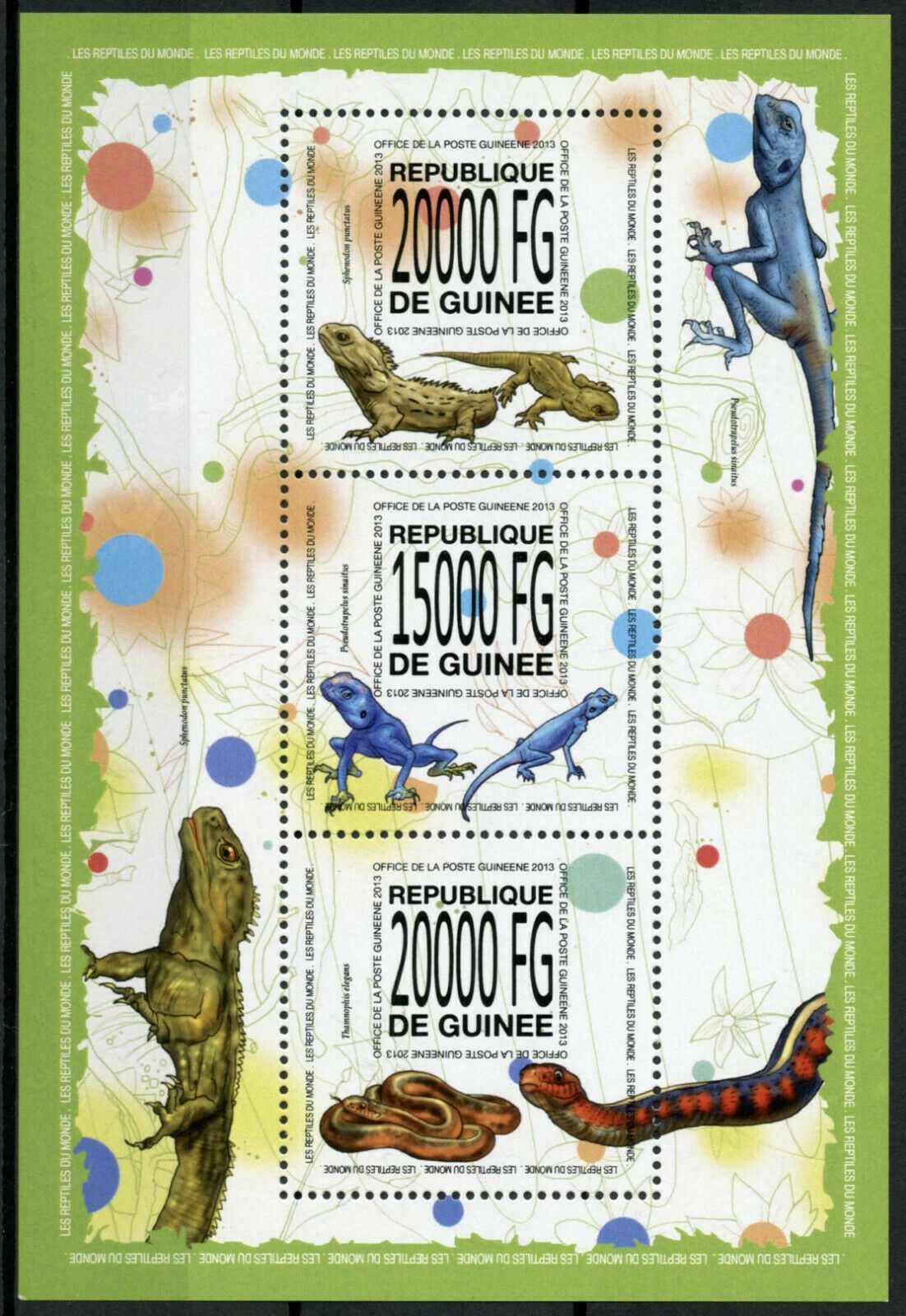 Guinea Reptiles Stamps 2013 MNH Lizards Snakes Fauna 3v M/S