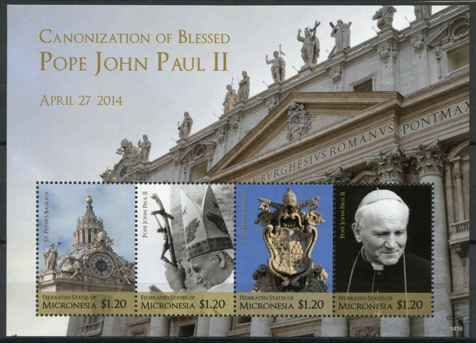Micronesia Stamps 2014 MNH Canonization Blessed Pope John Paul II 4v M/S II