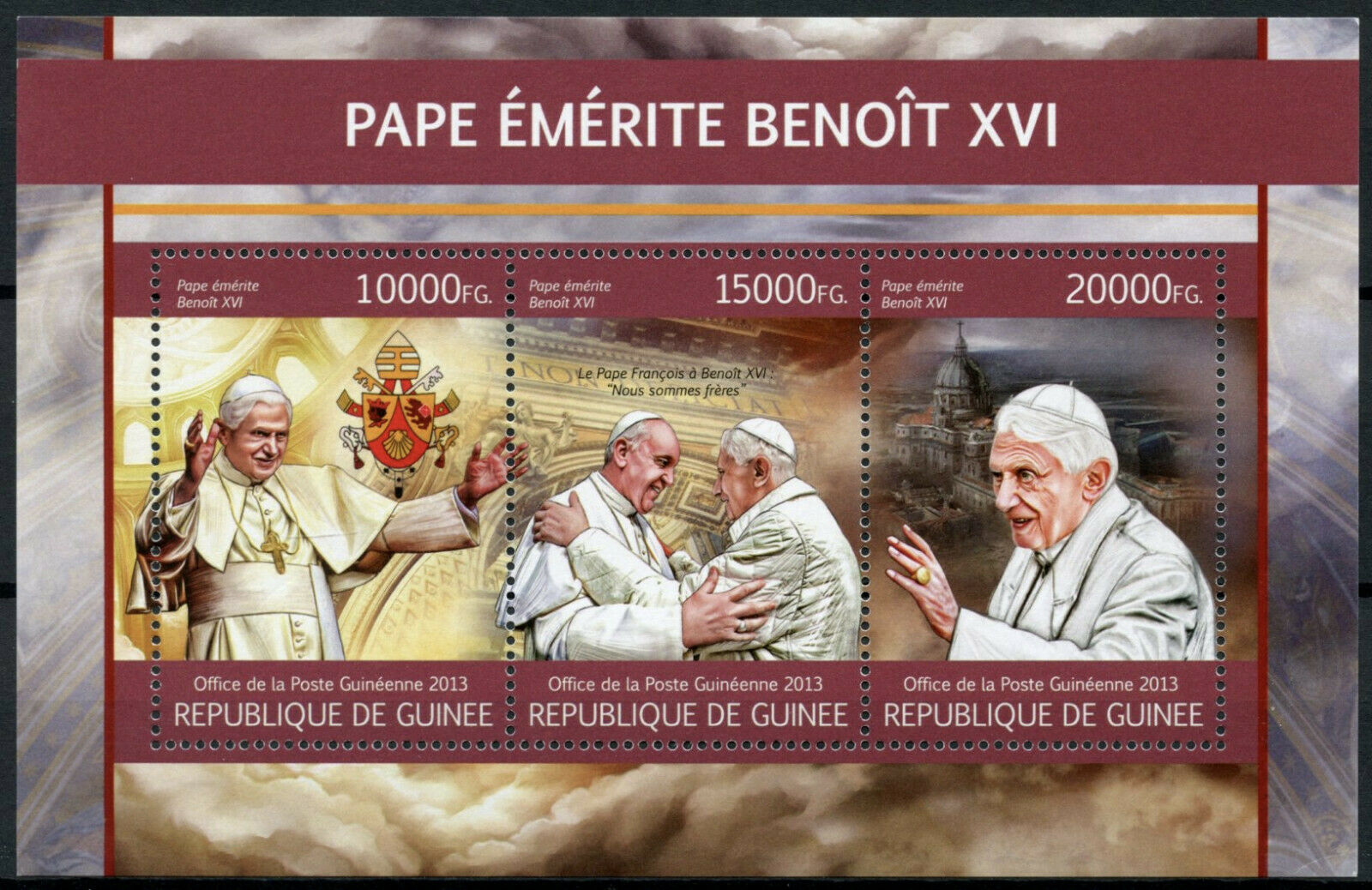 Guinea Famous People Stamps 2013 MNH Pope Emeritus Benedict XVI Francis 3v M/S