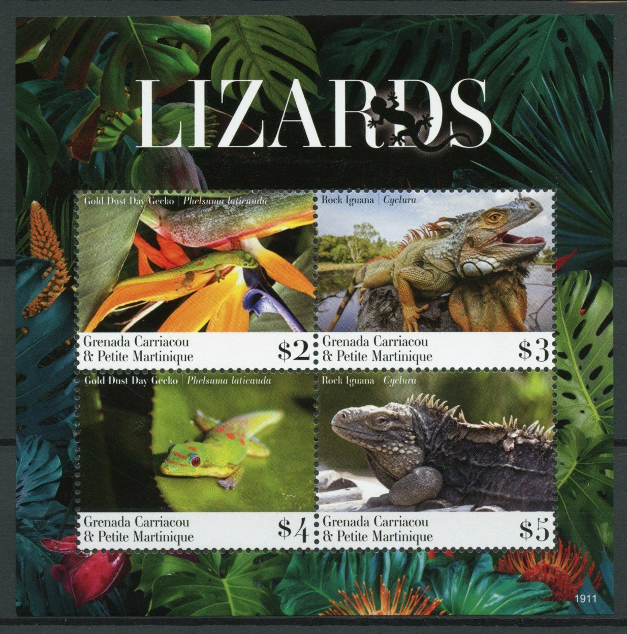 Grenadines of Grenada 2019 MNH Lizards Stamps Geckos Iguana Reptiles 4v M/S
