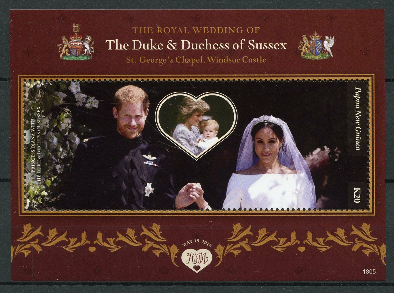 Papua New Guinea PNG 2018 MNH Prince Harry Meghan Wedding 1v S/S Royalty Stamps