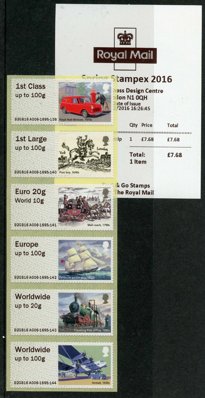 GB 2016 MNH Royal Mail Heritage Post & Go Spring Stampex 6v Coll Strip A006