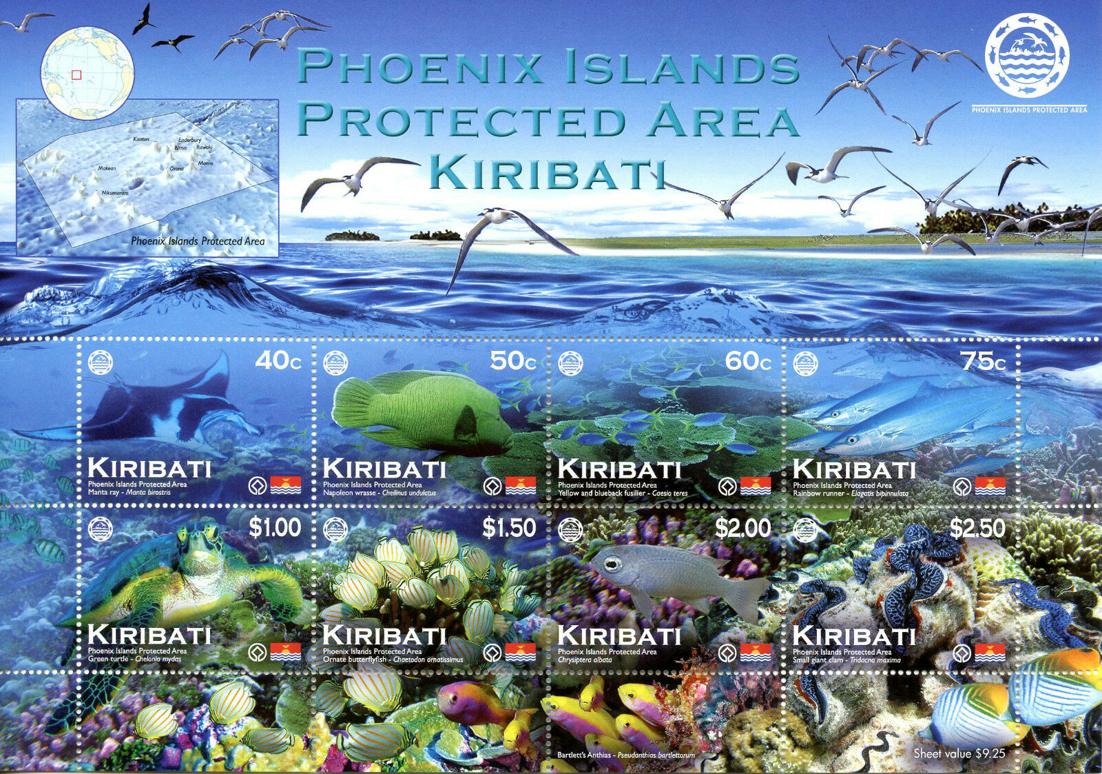 Kiribati 2012 MNH Fish Stamps Phoenix Islands Protected Area Fishes Turtles Coral 8v M/S
