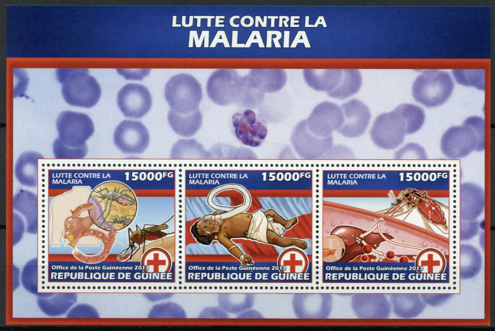 Guinea Medical Stamps 2013 MNH Fight Against Malaria Red Cross 3v M/S