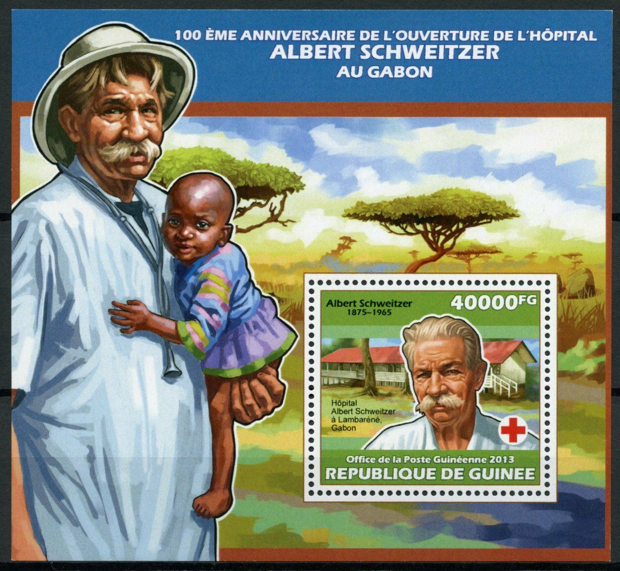Guinea Medical Stamps 2013 MNH Albert Schweitzer Gabon Hospital Red Cross 1v S/S