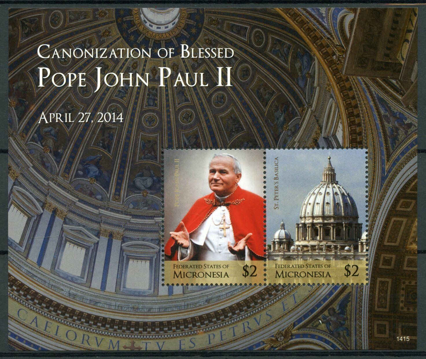Micronesia Stamps 2014 MNH Canonization Blessed Pope John Paul II 2v S/S I