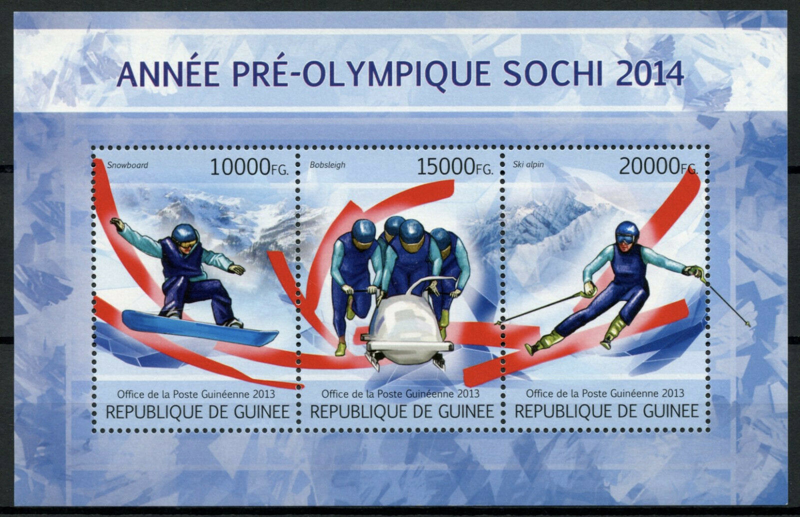Guinea Olympics Stamps 2013 MNH Sochi Winter Games 2014 Snowboarding 3v M/S