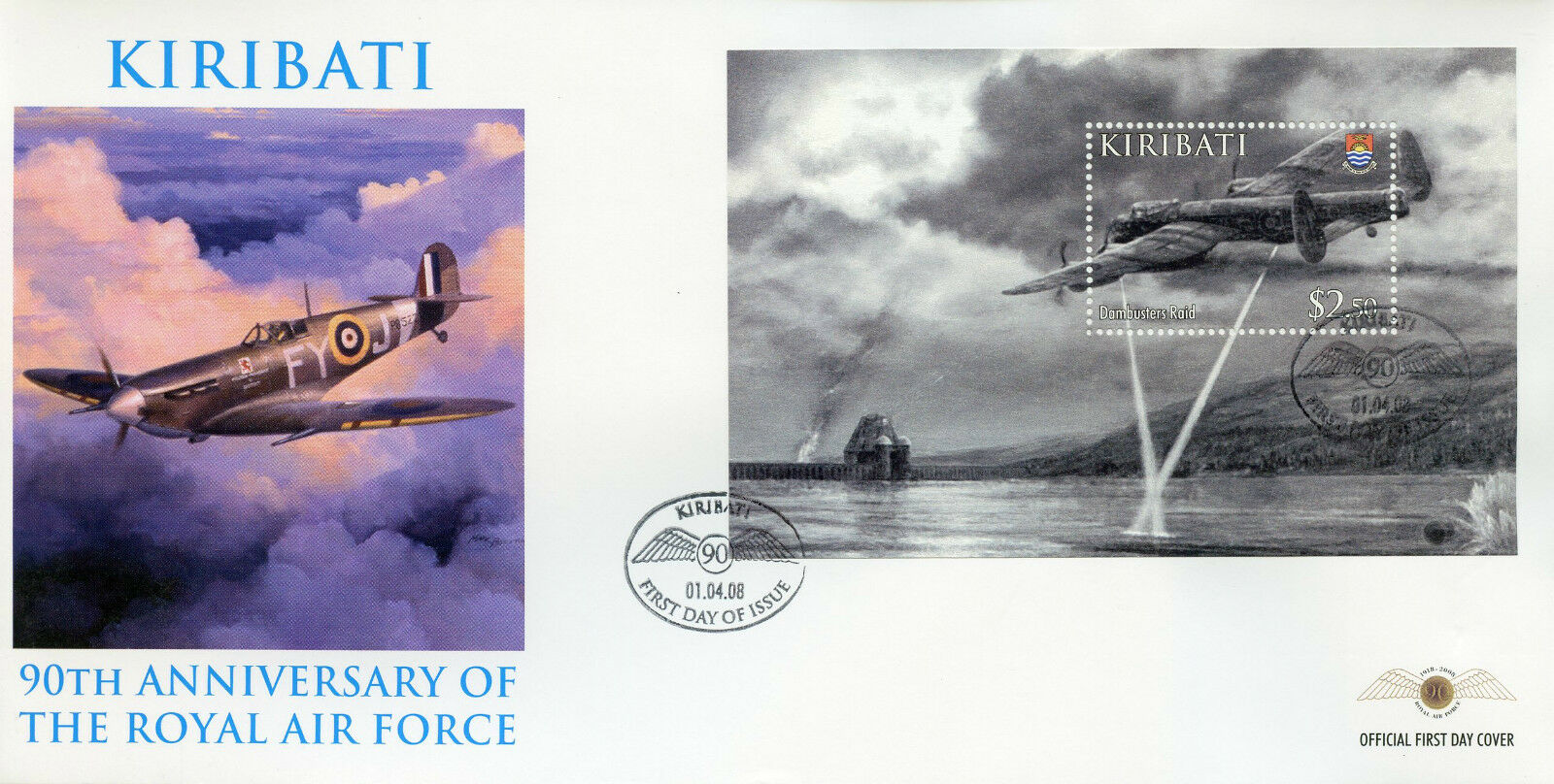 Kiribati 2008 FDC - RAF Royal Air Force 90th Anniv - Dambusters Aviation - 1v M/S