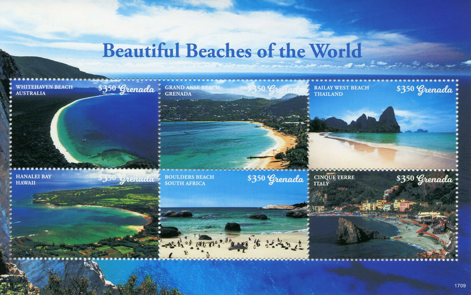 Grenada 2017 MNH Beautiful Beaches of World 6v M/S Tourism Landscapes Stamps