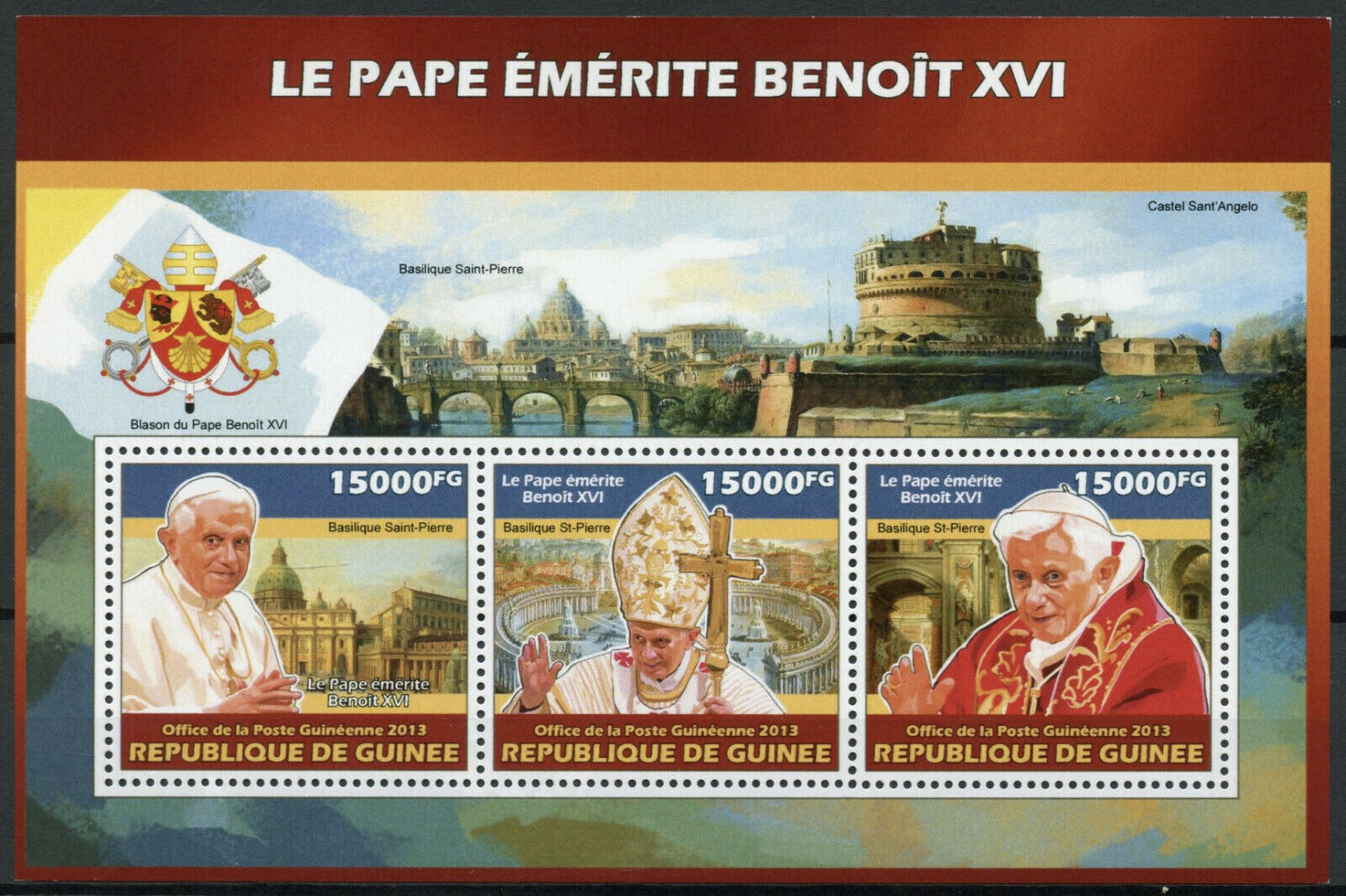 Guinea Famous People Stamps 2013 MNH Emeritus Pope Benedict XVI 3v M/S