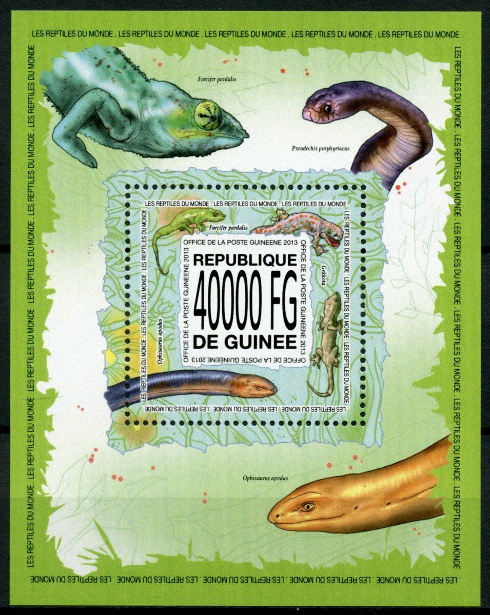 Guinea Reptiles Stamps 2013 MNH Lizards Snakes Chameleons Fauna 1v S/S