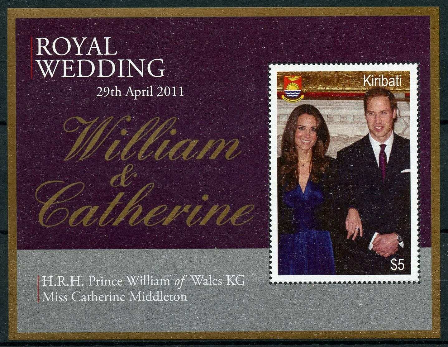Kiribati 2011 MNH - Prince William & Kate Royal Wedding - Royalty - 1v M/S