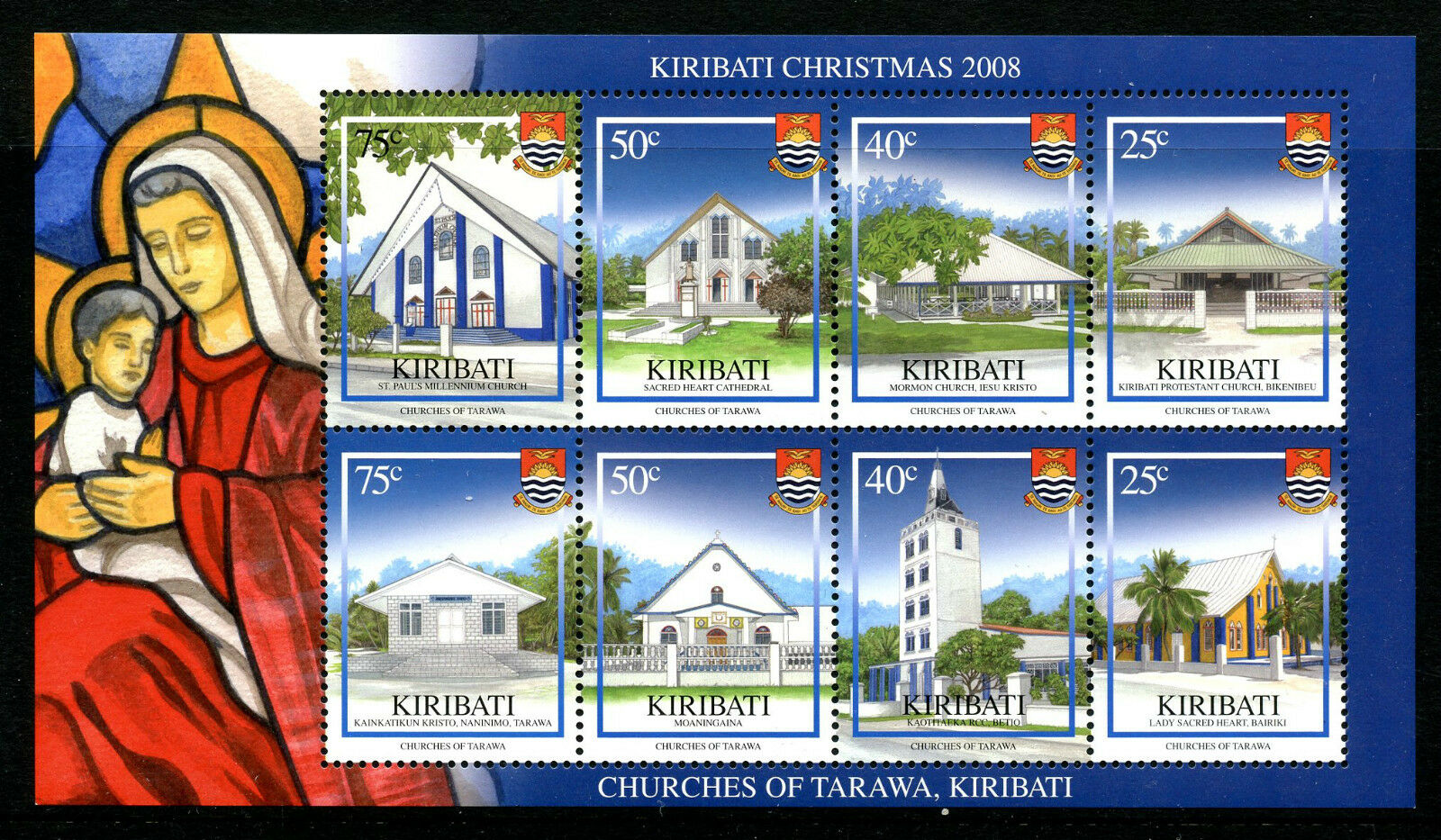 Kiribati 2008 MNH Christmas Stamps Churches of Tarawa Architecture 8v M/S
