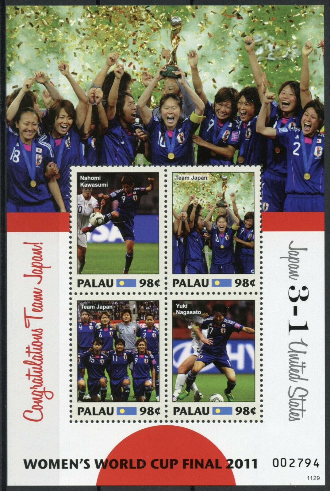 Palau Football Stamps 2011 MNH Womens World Cup Final Soccer Japan USA 4v M/S II