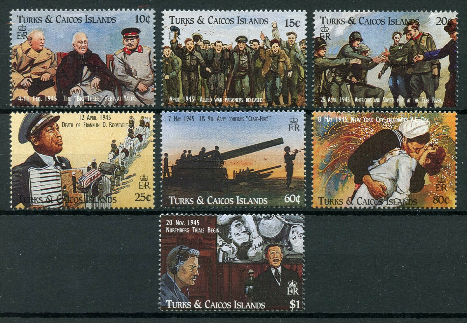 Turks & Caicos 1995 MNH Military Stamps WWII WW2 VE Day World War II Churchill 7v Set