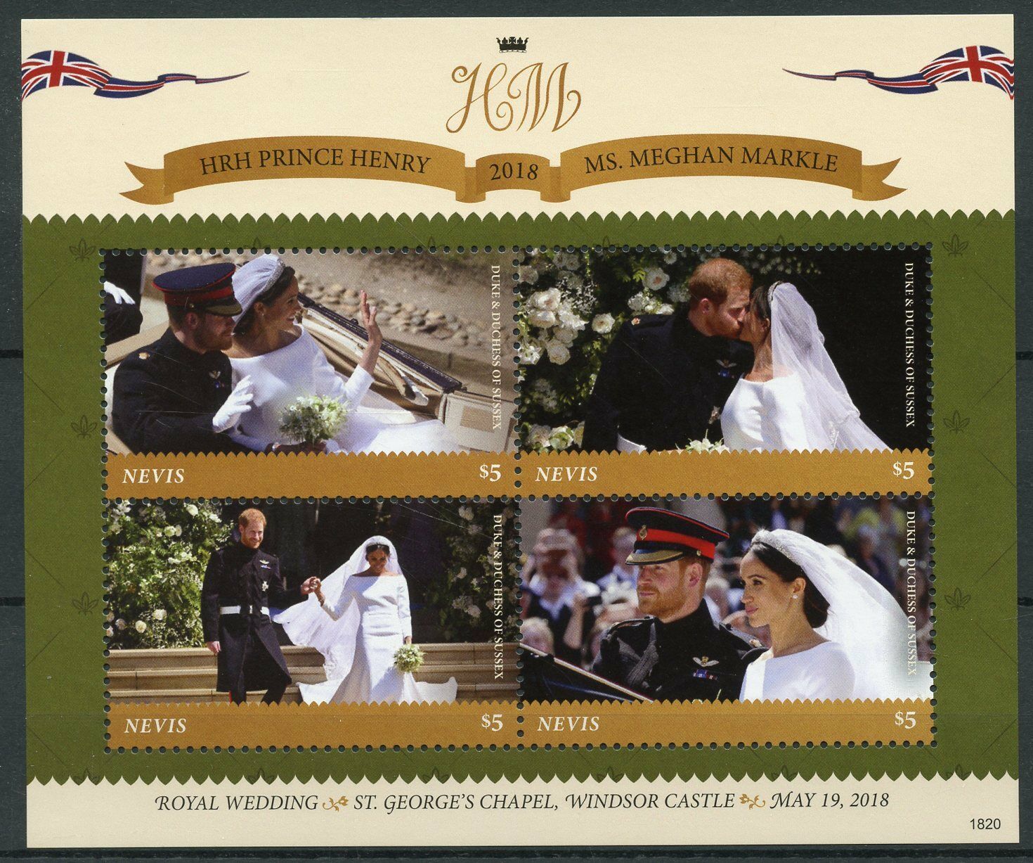 Nevis 2018 MNH Prince Harry & Meghan Royal Wedding 4v M/S Royalty Stamps
