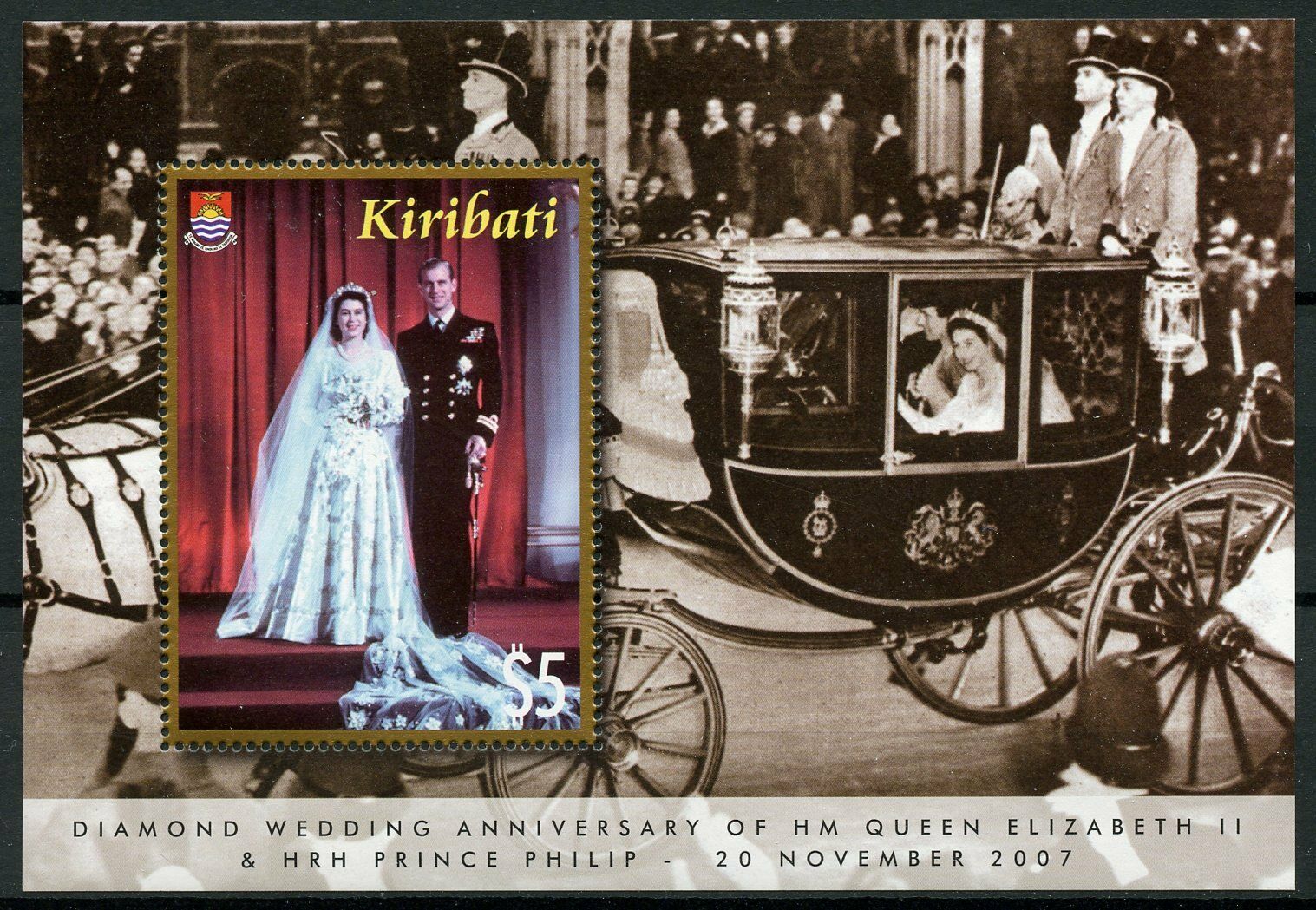 Kiribati 2007 MNH Royalty Stamps Diamond Wedding Queen Elizabeth II Prince Philip 1v M/S