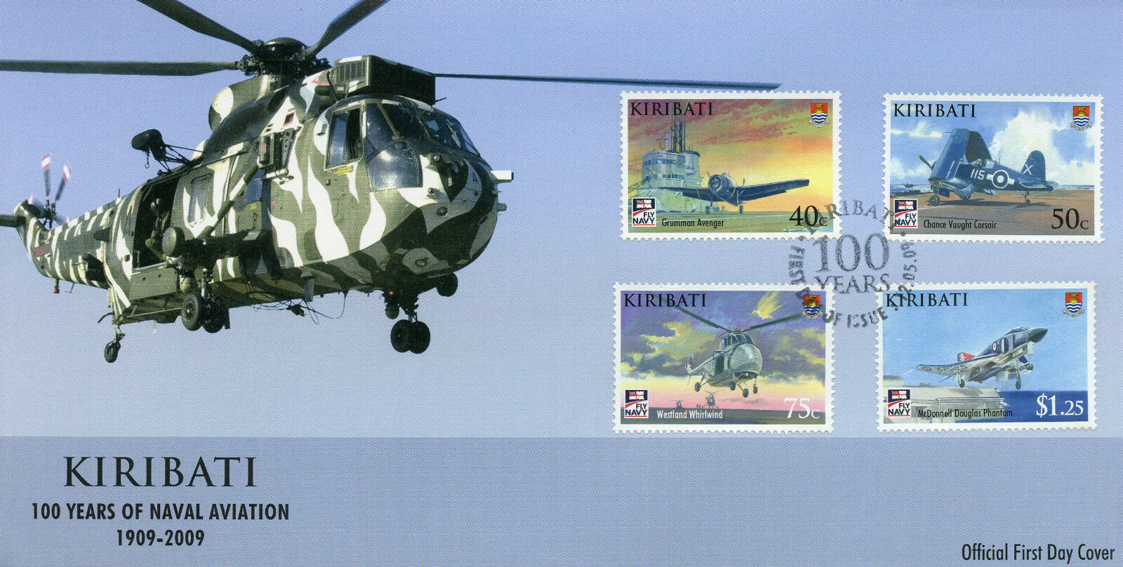 Kiribati 2009 FDC Aircraft Stamps Naval Aviation 100th Anniv Helicopters Ships 4v Set
