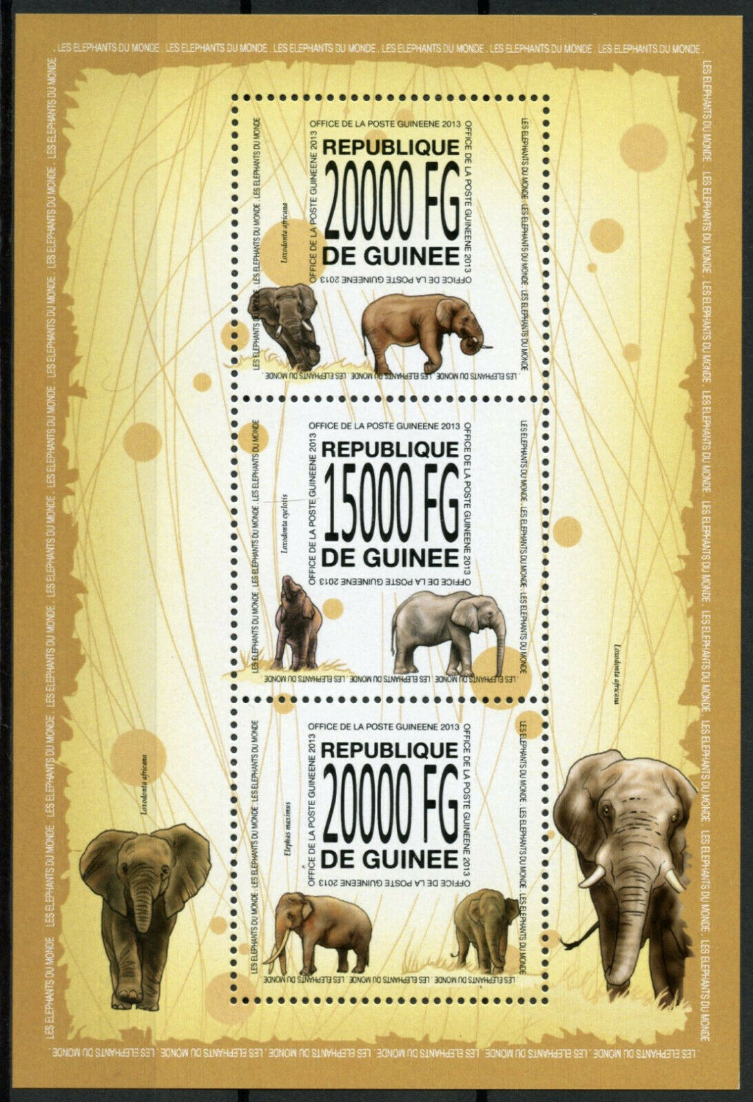 Guinea Wild Animals Stamps 2013 MNH Elephants Elephant Fauna 3v M/S