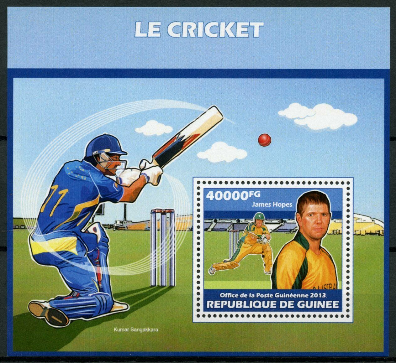 Guinea Sports Stamps 2013 MNH Cricket James Hopes Kumar Sangakkara 1v S/S