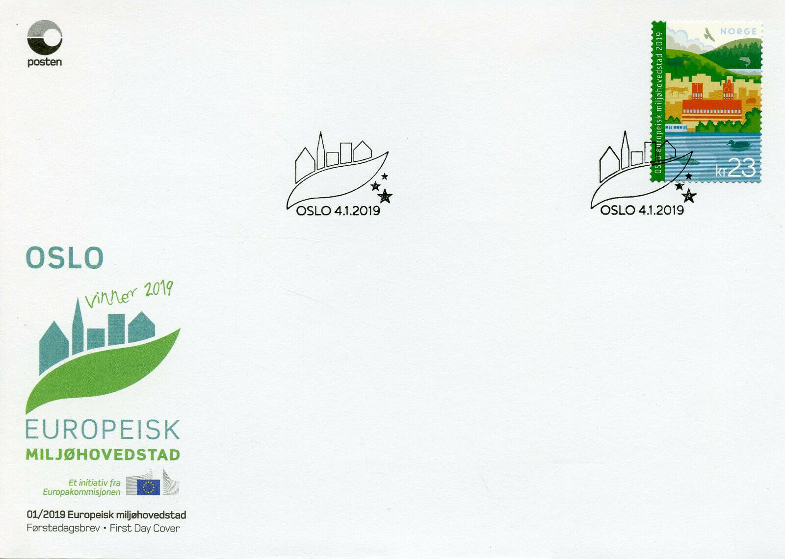 Norway 2019 FDC Oslo European Green Capital 1v S/A Cover Tourism Birds Stamps