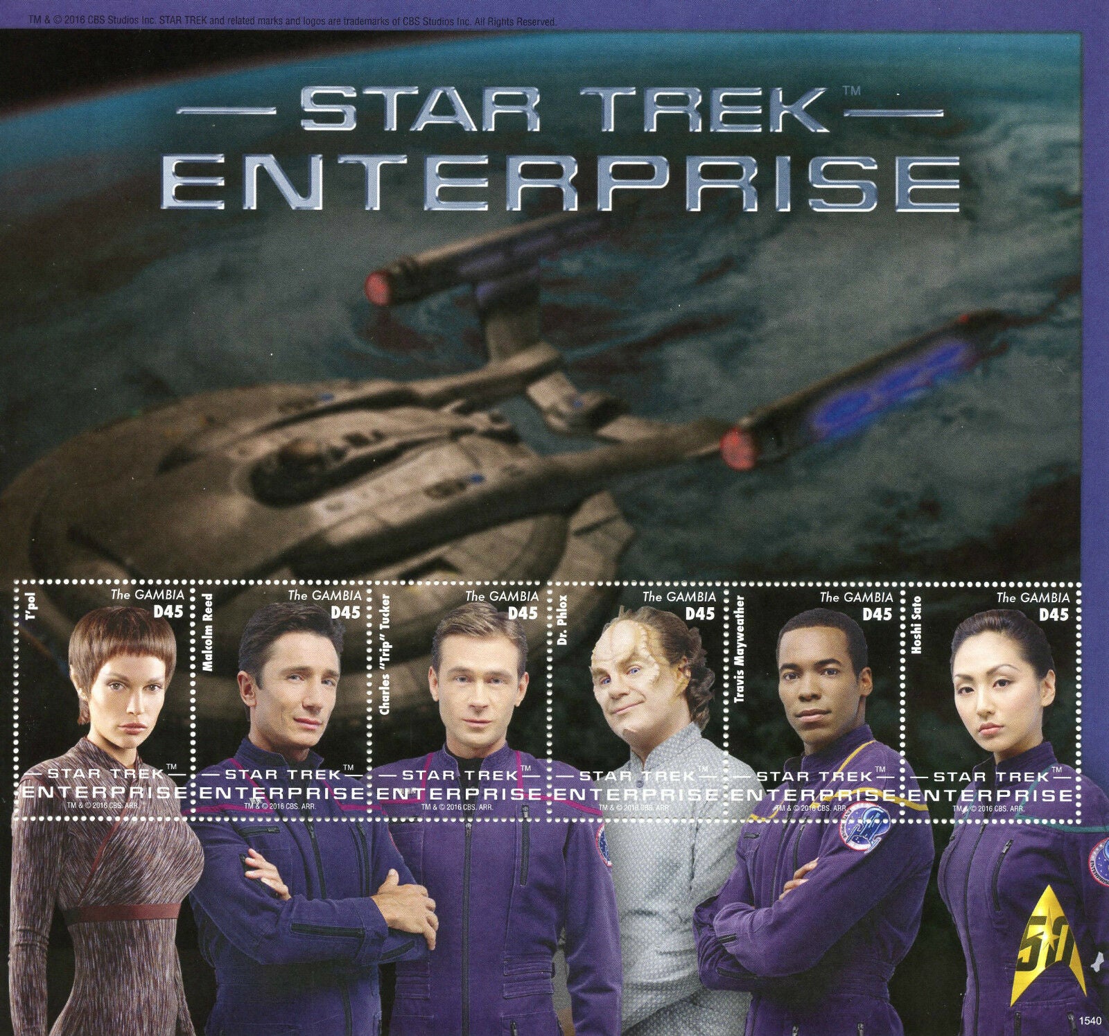 Gambia Star Trek Stamps 2015 MNH Enterprise T'Pol Phlox Tucker Hoshi Sato 6v M/S