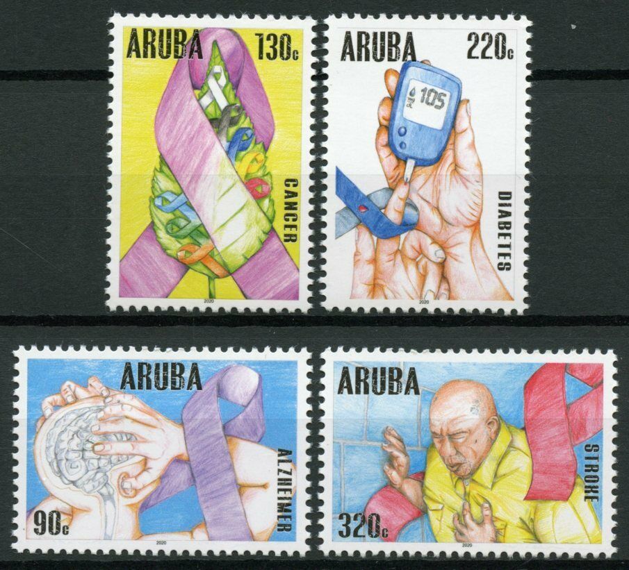 Aruba Medical Stamps 2020 MNH Health Awareness Cancer Alzheimer Diabetes 4v Set