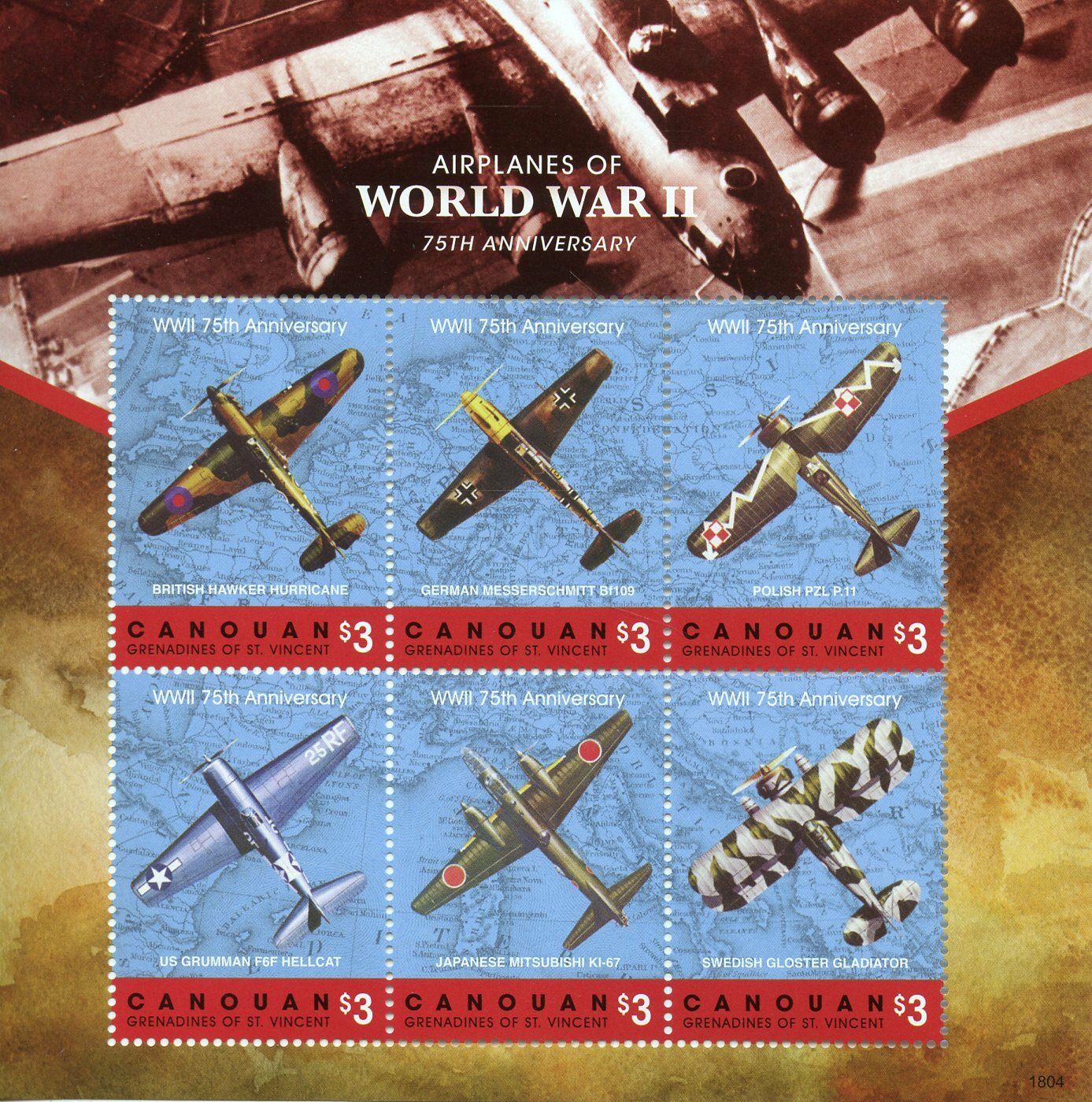 Canouan Gren St Vincent 2018 MNH WW2 WWII Airplanes 6v M/S IV Aviation Stamps
