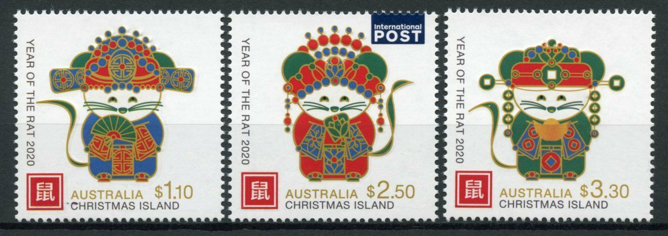 Christmas Island Australia Year of Rat Stamps 2020 MNH Chinese New Year 3v Set