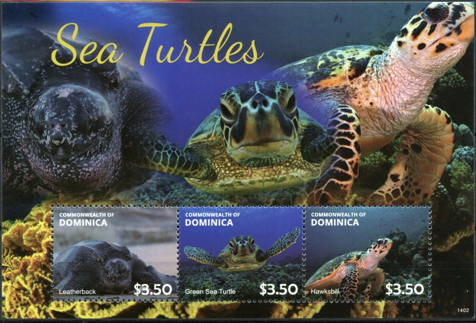 Dominica Reptiles Stamps 2014 MNH Sea Turtles Leatherback Hawksbill Turtle 3v MS
